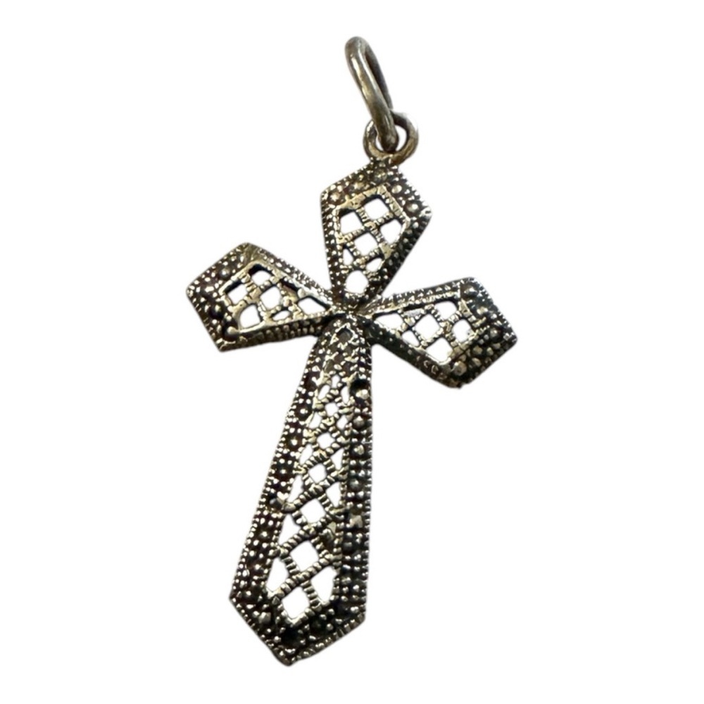 Vintage Sterling Silver Cross Pendant, Religious Jewelry, Stamped, Unisex